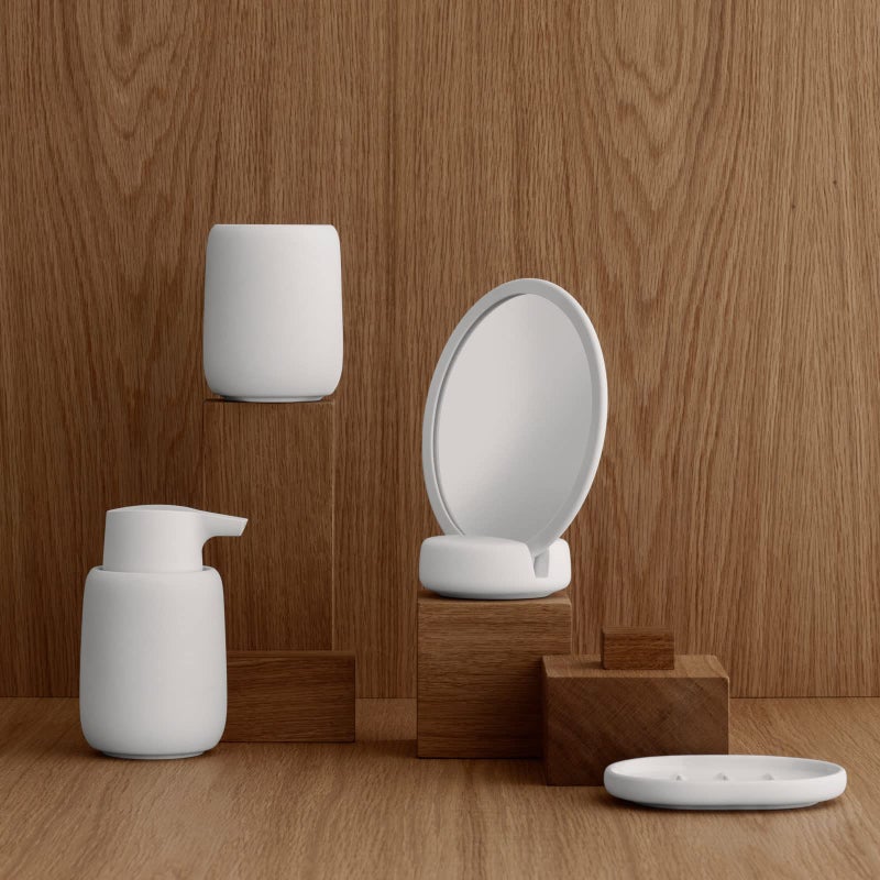 blomus Sono Soap Dispenser 250 ml Ceramic Hand Soap Dispenser in Beige Diameter 8 x 14 H cm Colour Moonbeam Liquid Soap Dispenser with Pump Head - Image 2